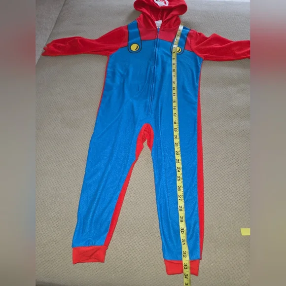 Super Mario youth XS 4/5 one piece zip up onesie hooded sleepwear pj costume - Picture 4 of 10